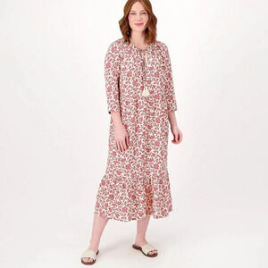 Denim&Co Floral Midi Dress - Pink and White